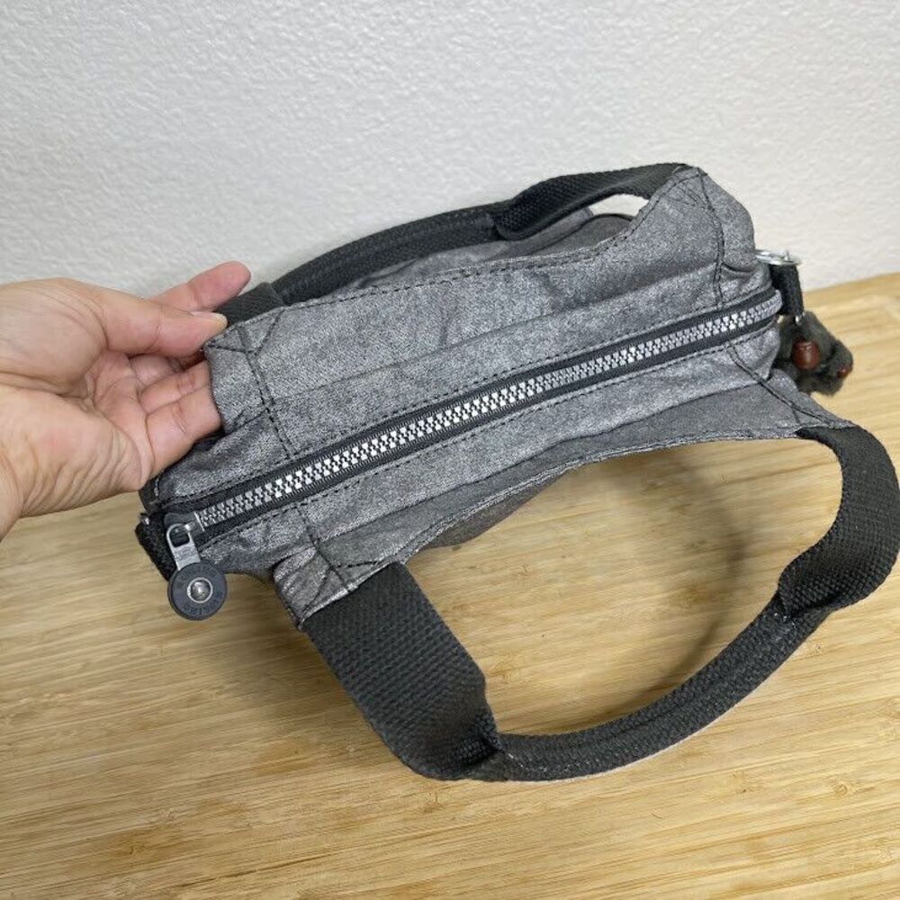 Kipling Shoulder Bag Nylon Silver Grey Felix Mini Double Handle Tote Purse - Picture 7 of 14